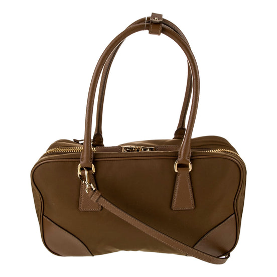 Prada Re-Edition 1978 Medium Re-Nylon and Saffiano Leather Two-Handle Bag Cork Beige - available at Queen Bee of Beverly Hills. 