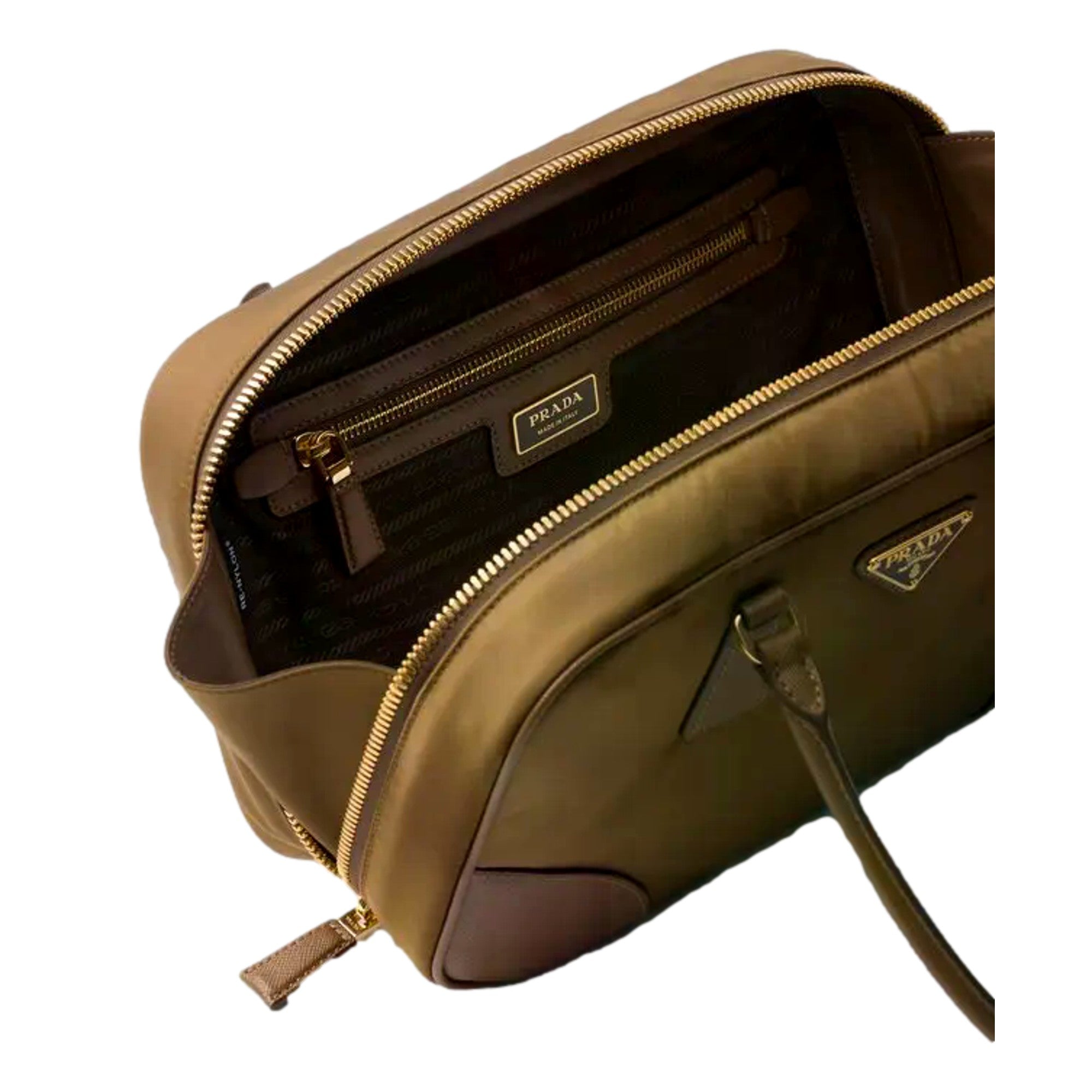 Prada Re-Edition 1978 Medium Re-Nylon and Saffiano Leather Two-Handle Bag Cork Beige - available at Queen Bee of Beverly Hills. 