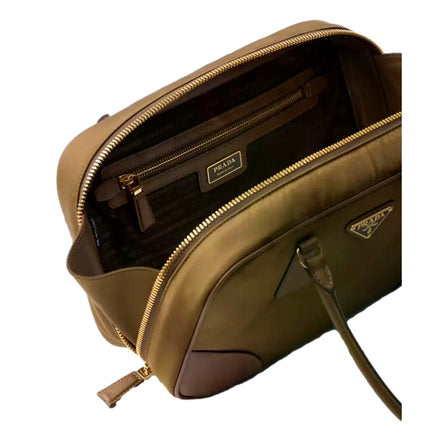 Prada Re-Edition 1978 Medium Re-Nylon and Saffiano Leather Two-Handle Bag Cork Beige - available at Queen Bee of Beverly Hills. 