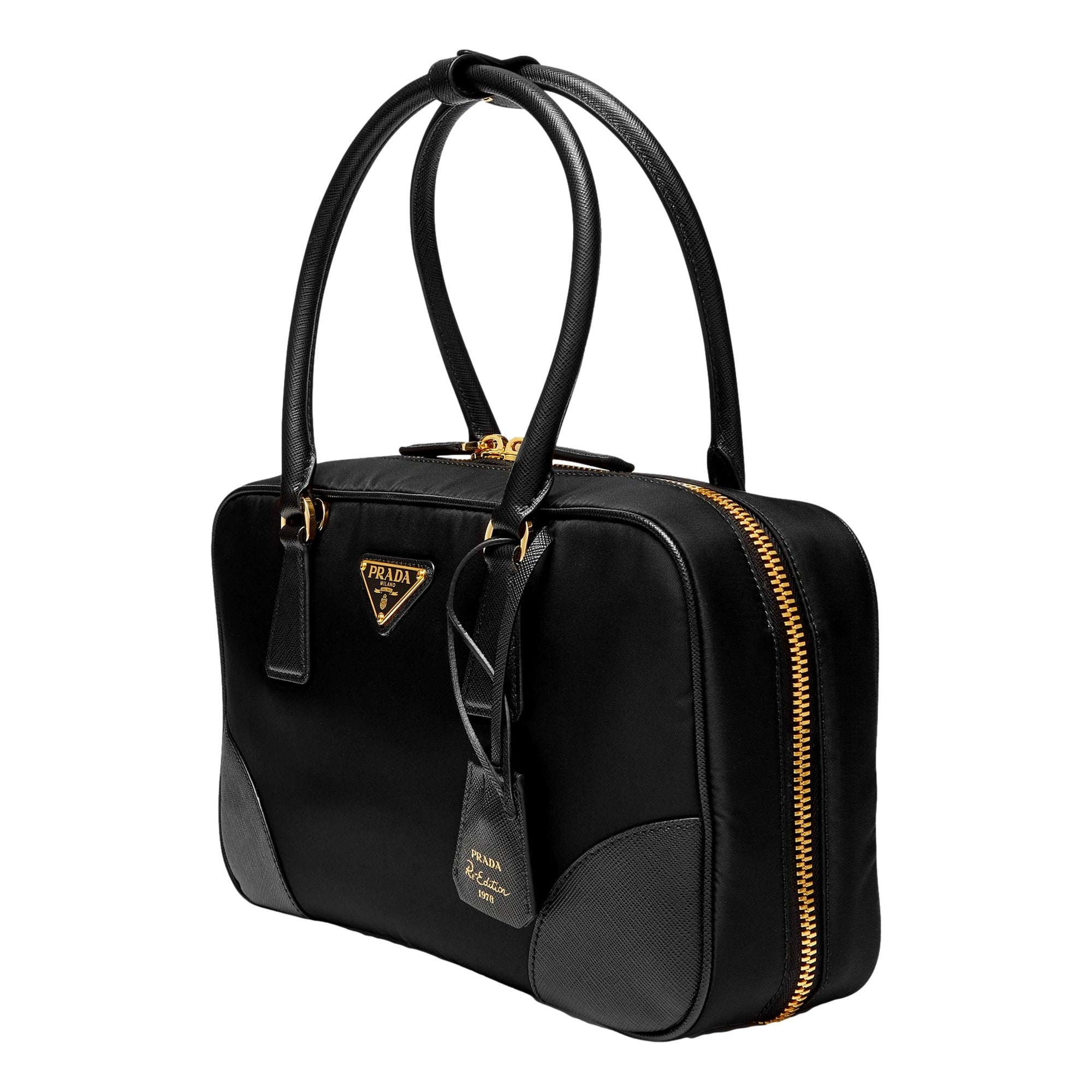 Prada Re-Edition 1978 Medium Re-Nylon and Saffiano Leather Two-Handle Bag Black