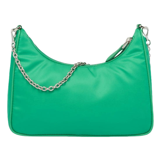 Prada Re-Edition 2005 Green Tessuto Nylon Chain Shoulder Bag - available at Queen Bee of Beverly Hills.