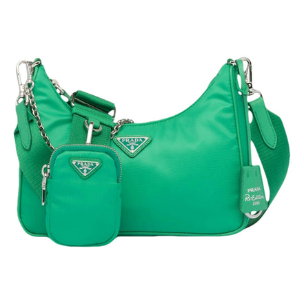 Prada Re-Edition 2005 Green Tessuto Nylon Chain Shoulder Bag - available at Queen Bee of Beverly Hills.