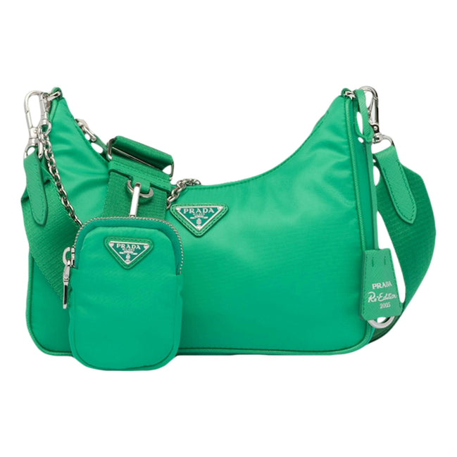Prada Re-Edition 2005 Green Tessuto Nylon Chain Shoulder Bag - available at Queen Bee of Beverly Hills.