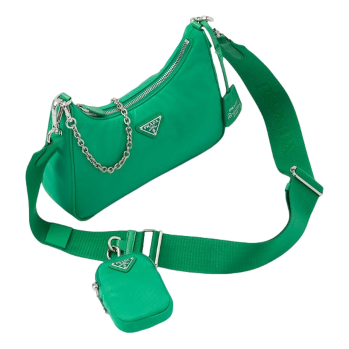 Prada Re-Edition 2005 Green Tessuto Nylon Chain Shoulder Bag - available at Queen Bee of Beverly Hills.