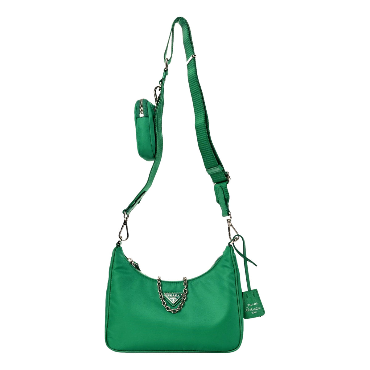 Prada Re-Edition 2005 Green Tessuto Nylon Chain Shoulder Bag - available at Queen Bee of Beverly Hills.