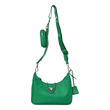 Prada Re-Edition 2005 Green Tessuto Nylon Chain Shoulder Bag - available at Queen Bee of Beverly Hills.