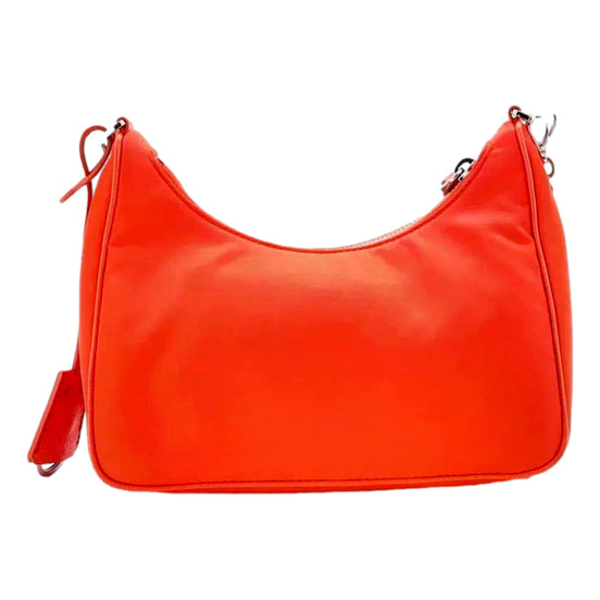 Prada Re-Edition 2005 Arancio Orange Nylon Saffiano Leather Shoulder Bag - available at Queen Bee of Beverly Hills.