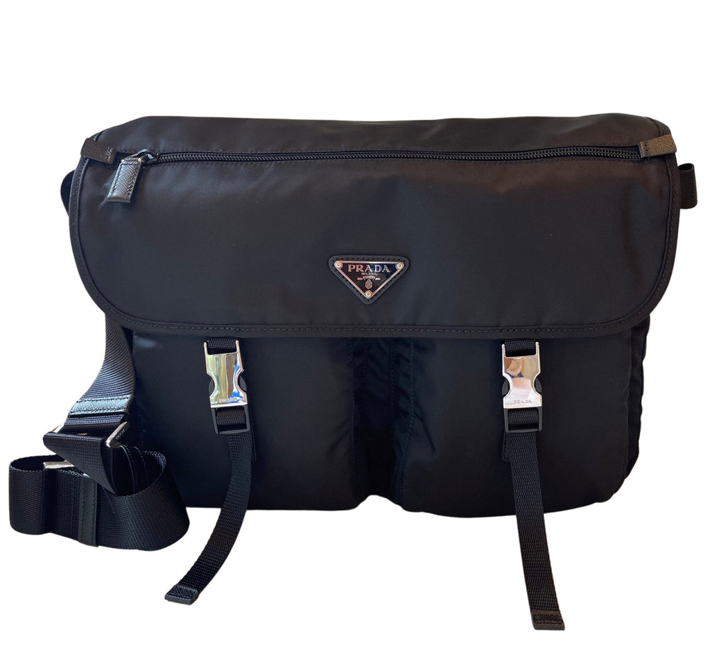 Prada Re-edition Black Vela Nylon Messenger Bag at_Queen_Bee_of_Beverly_Hills