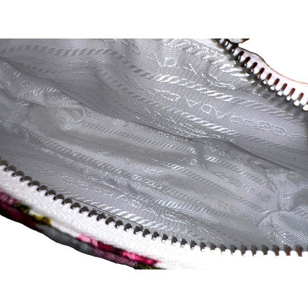 Prada Re-Edition Hobo Bag Tessuto Nylon Womens Mini Pink and White Floral available at Queen Bee of Beverly Hills
