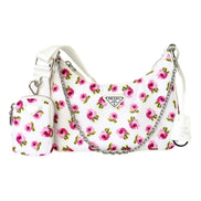 Prada Re-Edition Hobo Bag Tessuto Nylon Womens Mini Pink and White Floral available at Queen Bee of Beverly Hills