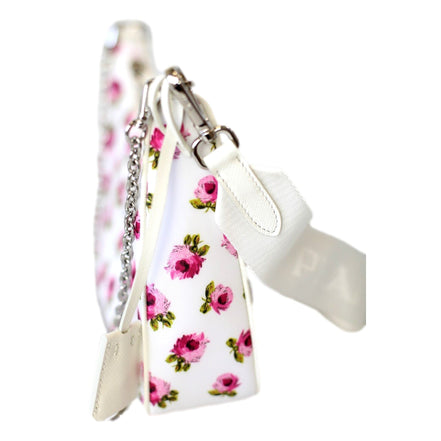 Prada Re-Edition Hobo Bag Tessuto Nylon Womens Mini Pink and White Floral available at Queen Bee of Beverly Hills