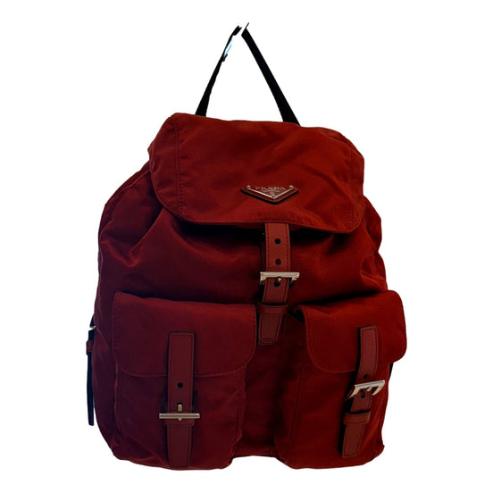 Prada Re-Edition Re-Nylon Drawstring Backpack Fuoco Burgundy Red Medium Womens available at Queen Bee of Beverly Hills