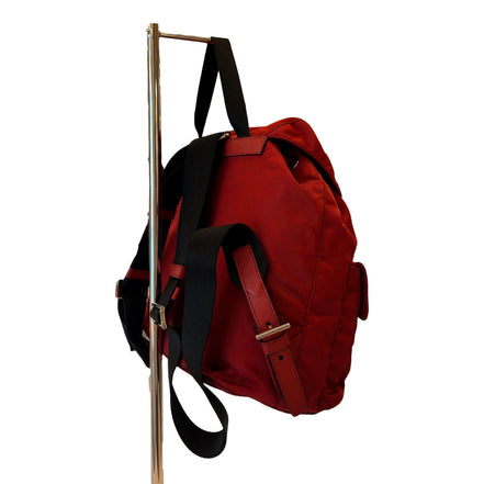Prada Re-Edition Re-Nylon Drawstring Backpack Fuoco Burgundy Red Medium Womens available at Queen Bee of Beverly Hills