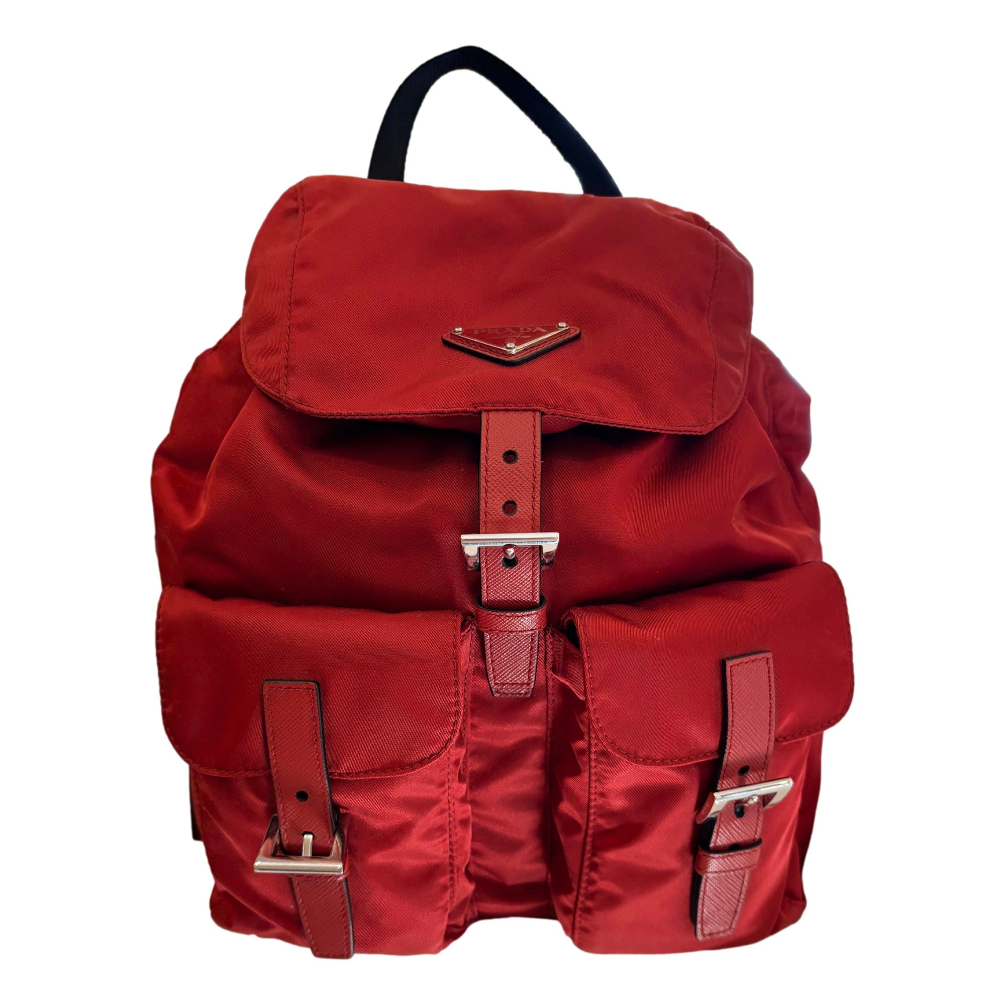 Prada Re-Edition Re-Nylon Drawstring Backpack Fuoco Burgundy Red Medium Womens available at Queen Bee of Beverly Hills