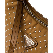Prada Re-Edition Studded Nylon Mini Shoulder Bag in Brown with Silver Hardware