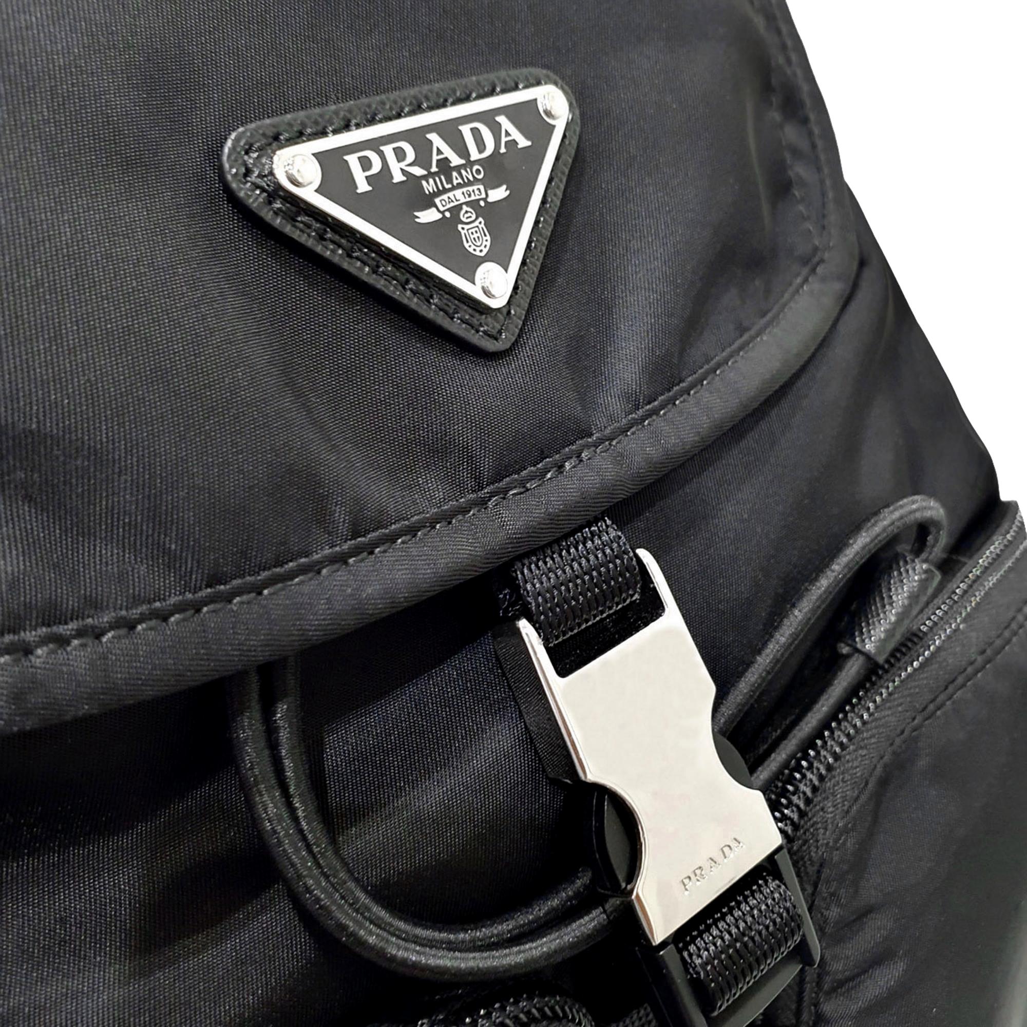 Prada Re-Nylon Black Drawstring Small Rucksack Backpack available at Queen Bee of Beverly Hills