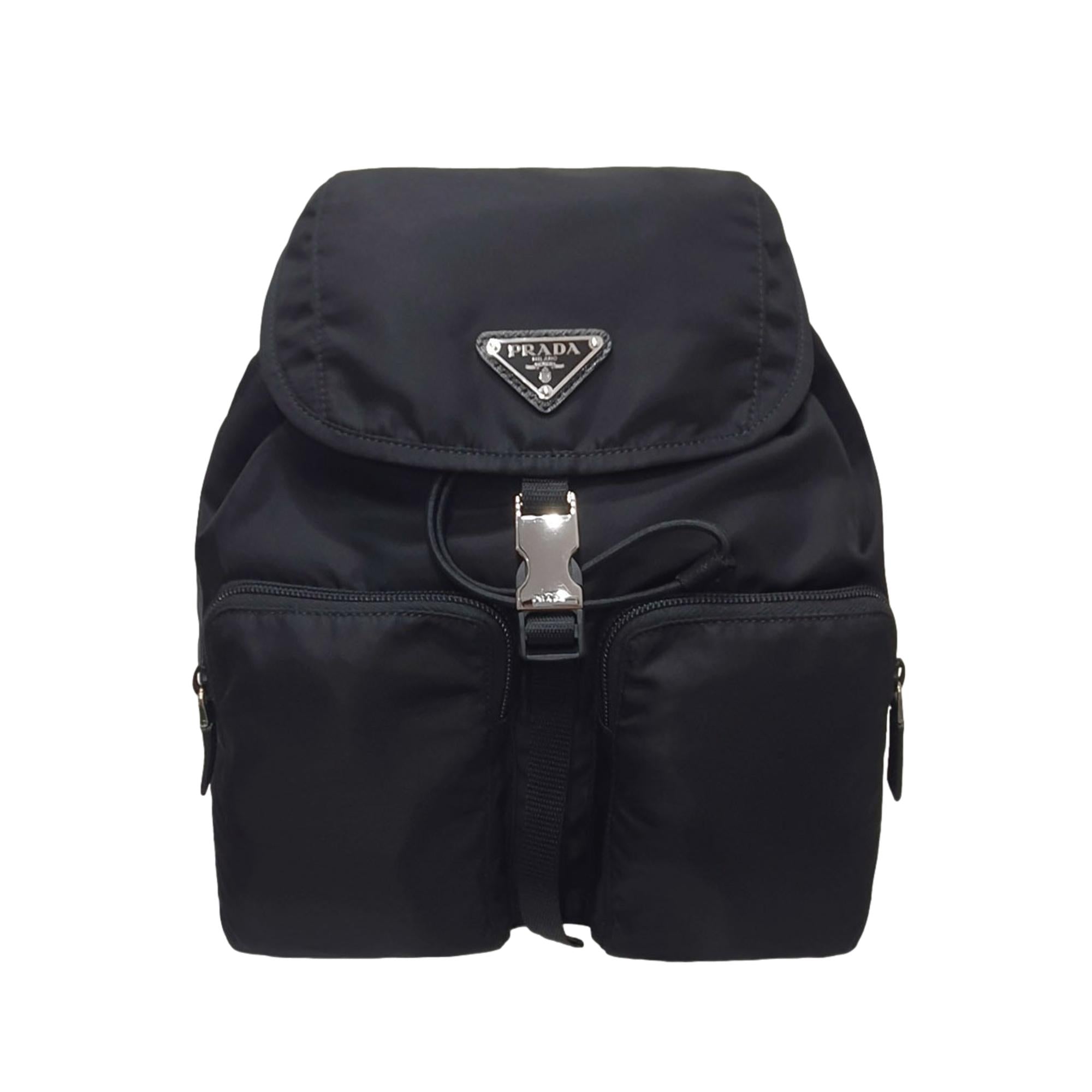 Prada Re-Nylon Black Drawstring Small Rucksack Backpack available at Queen Bee of Beverly Hills