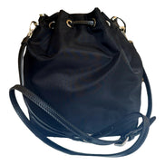 Prada Re-Nylon Black Tassel Drawstring Bucket Bag available at Queen Bee of Beverly Hills