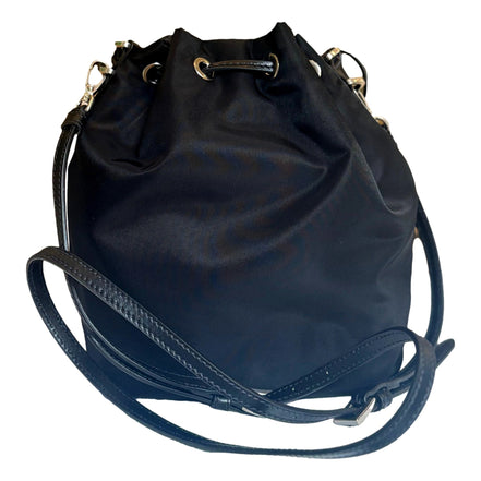 Prada Re-Nylon Black Tassel Drawstring Bucket Bag available at Queen Bee of Beverly Hills