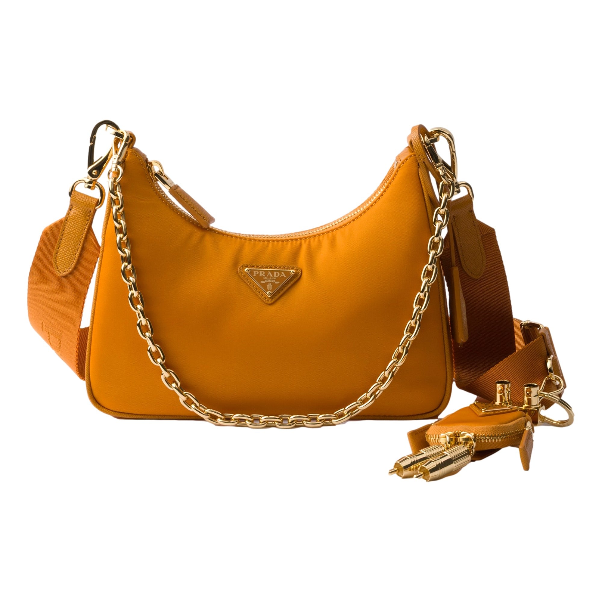 Prada Re-Edition 2005 Orange Re-Nylon and Saffiano Leather Shoulder Bag sold at Queen Bee of Beverly Hills