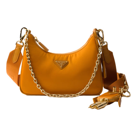Prada Re-Edition 2005 Orange Re-Nylon and Saffiano Leather Shoulder Bag sold at Queen Bee of Beverly Hills