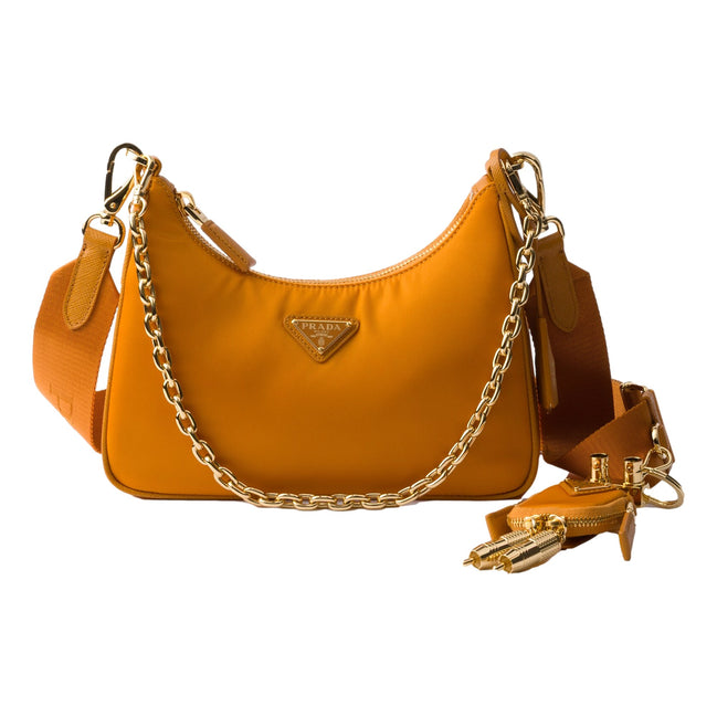 Prada Re-Edition 2005 Orange Re-Nylon and Saffiano Leather Shoulder Bag sold at Queen Bee of Beverly Hills