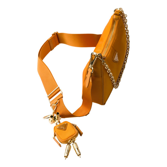 Prada Re-Edition 2005 Orange Re-Nylon and Saffiano Leather Shoulder Bag sold at Queen Bee of Beverly Hills