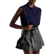 Prada Re-Nylon Mini Drawstring Bucket Bag Black Beaded Embroidered available at Queen Bee of Beverly Hills