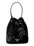 Prada Re-Nylon Mini Drawstring Bucket Bag Black Beaded Embroidered available at Queen Bee of Beverly Hills