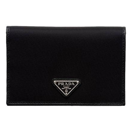 Prada Re-Nylon Tessuto Black Saffiano Passport Holder Triangle Logo sold at Queen Bee of Beverly Hills