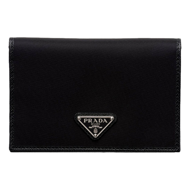 Prada Re-Nylon Tessuto Black Saffiano Passport Holder Triangle Logo sold at Queen Bee of Beverly Hills