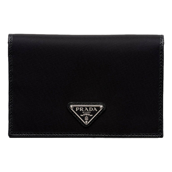 Prada Re-Nylon Tessuto Black Saffiano Passport Holder Triangle Logo sold at Queen Bee of Beverly Hills
