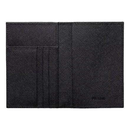 Prada Re-Nylon Tessuto Black Saffiano Passport Holder Triangle Logo sold at Queen Bee of Beverly Hills