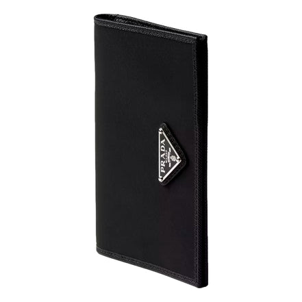 Prada Re-Nylon Tessuto Black Saffiano Passport Holder Triangle Logo sold at Queen Bee of Beverly Hills