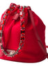 Prada Re-Nylon Rosso Red Drawstring Bucket Bag Embellished Crystal Handle available at Queen Bee of Beverly Hills