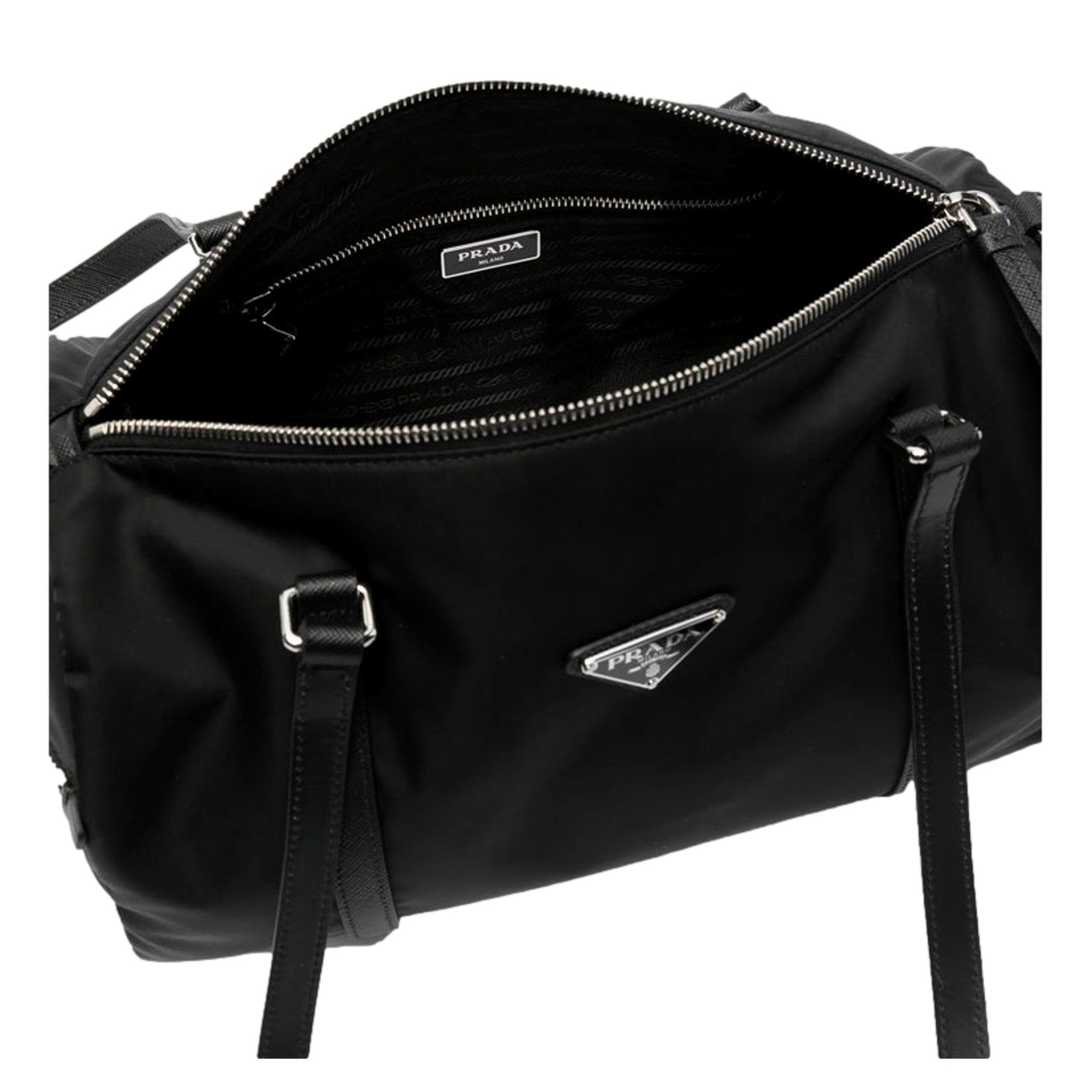Prada Small Re-Nylon and Saffiano Leather Duffel Bag Black