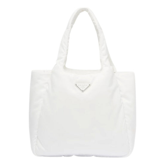 Prada White Padded Re-Nylon Large Tote Bag with Triangle Logo - available at Queen Bee of Beverly Hills. 