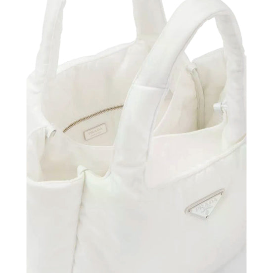 Prada White Padded Re-Nylon Large Tote Bag with Triangle Logo - available at Queen Bee of Beverly Hills. 