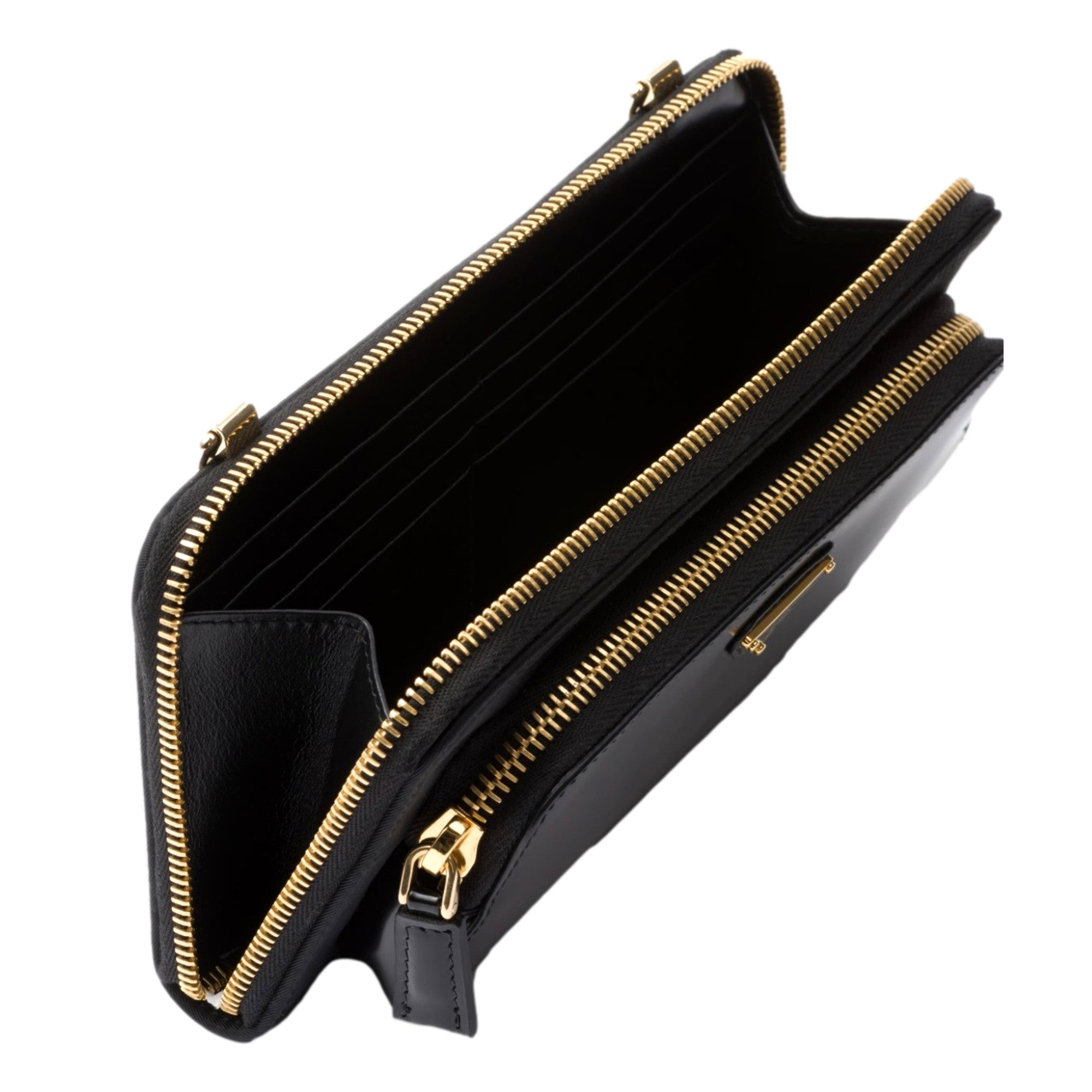 Prada Re-Nylon Triangle Brushed Leather Black Wallet Mini Crossbody Bag available at Queen Bee of Beverly Hills