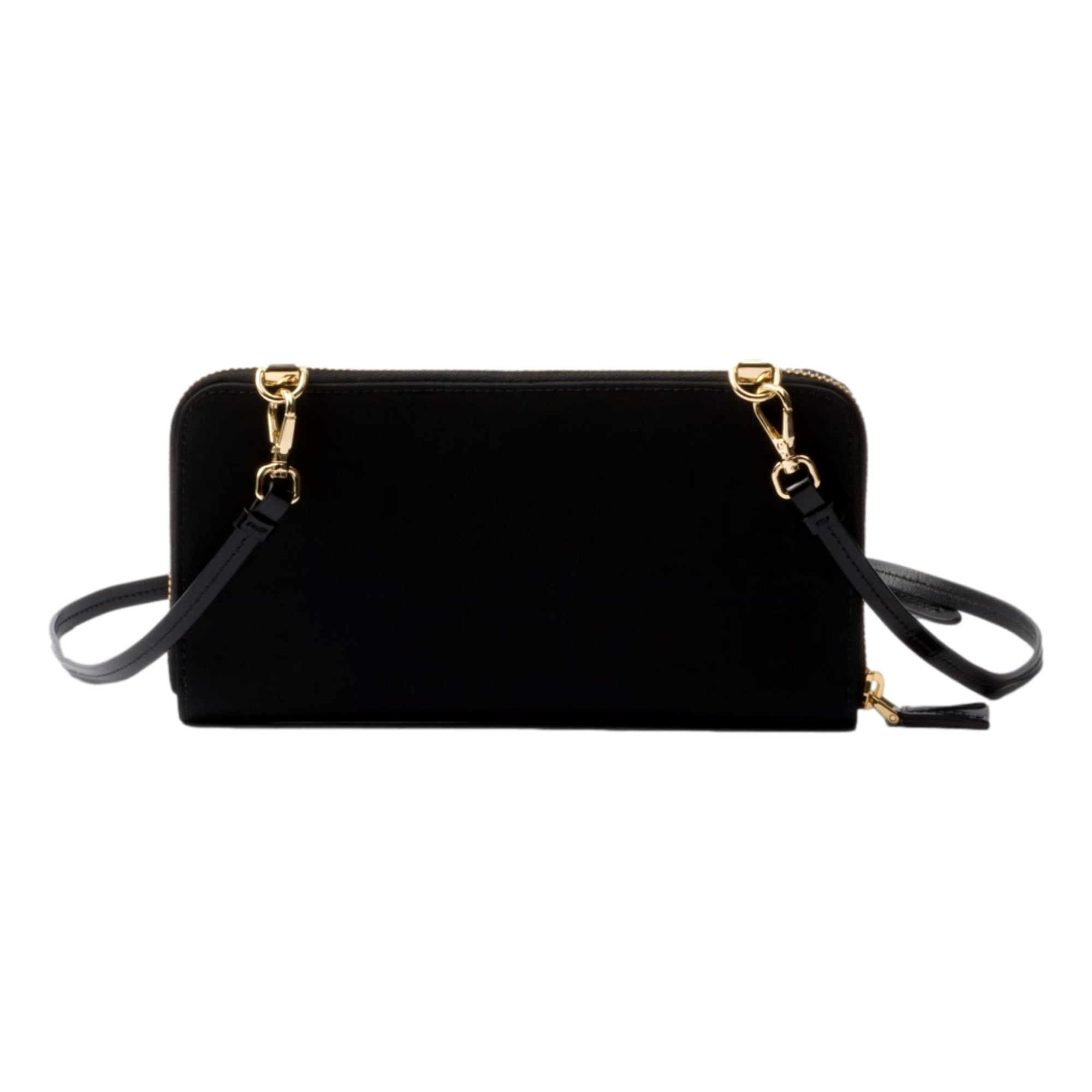 Prada Re-Nylon Triangle Brushed Leather Black Wallet Mini Crossbody Bag available at Queen Bee of Beverly Hills