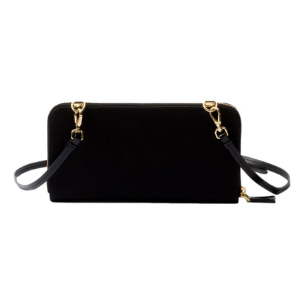 Prada Re-Nylon Triangle Brushed Leather Black Wallet Mini Crossbody Bag available at Queen Bee of Beverly Hills