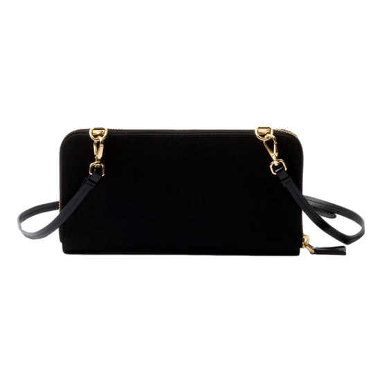 Prada Re-Nylon Triangle Brushed Leather Black Wallet Mini Crossbody Bag available at Queen Bee of Beverly Hills
