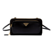 Prada Re-Nylon Triangle Brushed Leather Black Wallet Mini Crossbody Bag available at Queen Bee of Beverly Hills