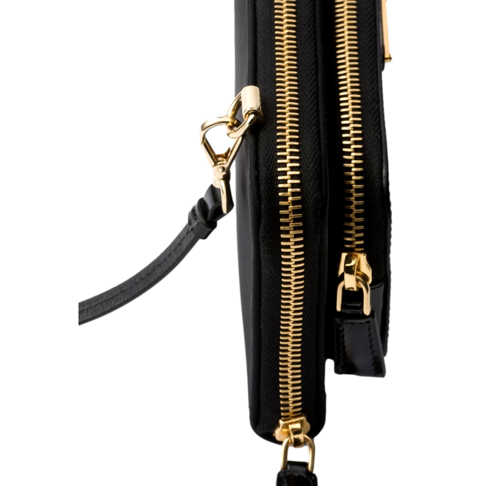 Prada Re-Nylon Triangle Brushed Leather Black Wallet Mini Crossbody Bag available at Queen Bee of Beverly Hills