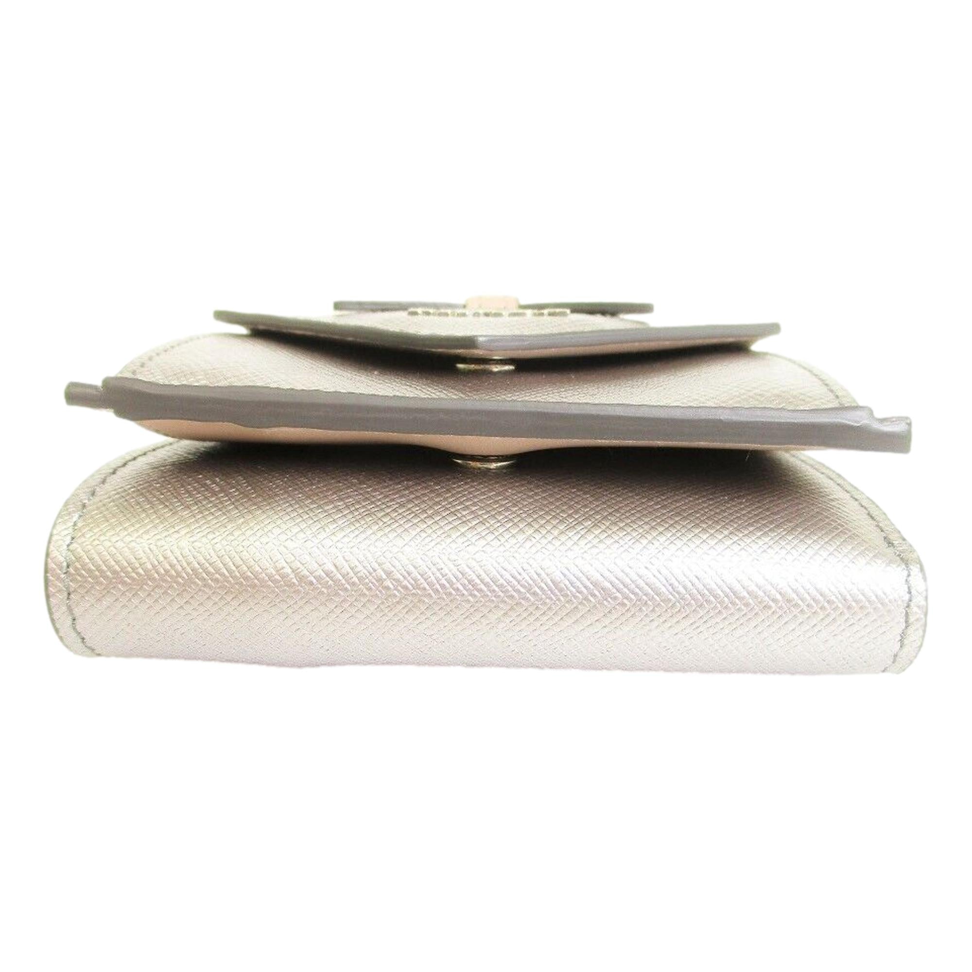 Prada Ribbon Saffiano Metallic Silver and Beige Leather Trifold Wallet available at Queen Bee of Beverly Hills
