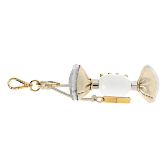 Prada White Gold Leather Candy Robot Bag Charm Keychain - available at Queen Bee of Beverly Hills.