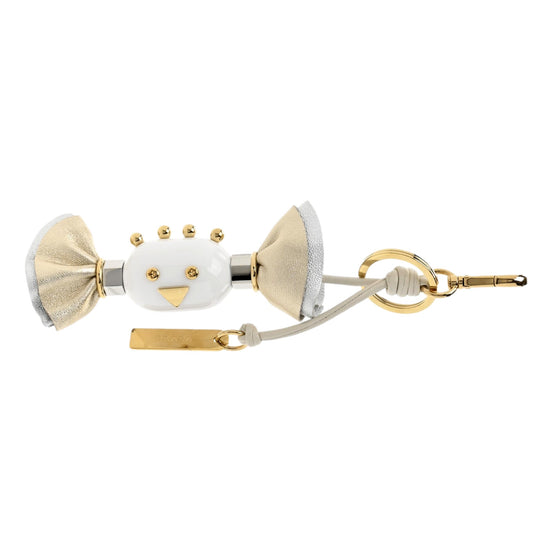 Prada White Gold Leather Candy Robot Bag Charm Keychain - available at Queen Bee of Beverly Hills. 