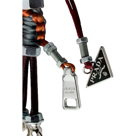 Prada Robot Metal Leather Key Ring Bag Charm  - available at Queen Bee of Beverly Hills. 