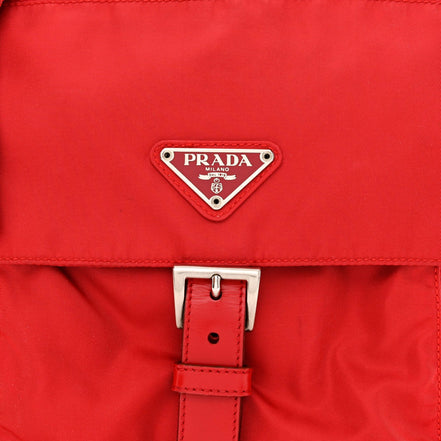Prada Rosso Pattina Nylon Red Medium Messenger Bag available at Queen Bee of Beverly Hills