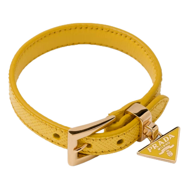 Prada Saffiano Leather Thin Buckle Bracelet Yellow
